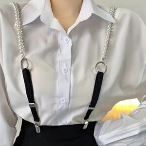 Elegant Bling Pearl and Black Suspender Straps